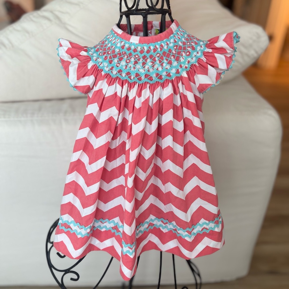 Stellybelly Pink and White Chevron Kids Dress